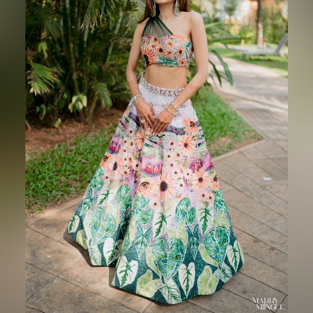 Hawaiian, floral theme wedding lehenga